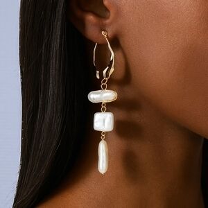 Gold Pearl Drop Earrings, Statement Dangle Earrings, Boho Chic Bridal Jewelry